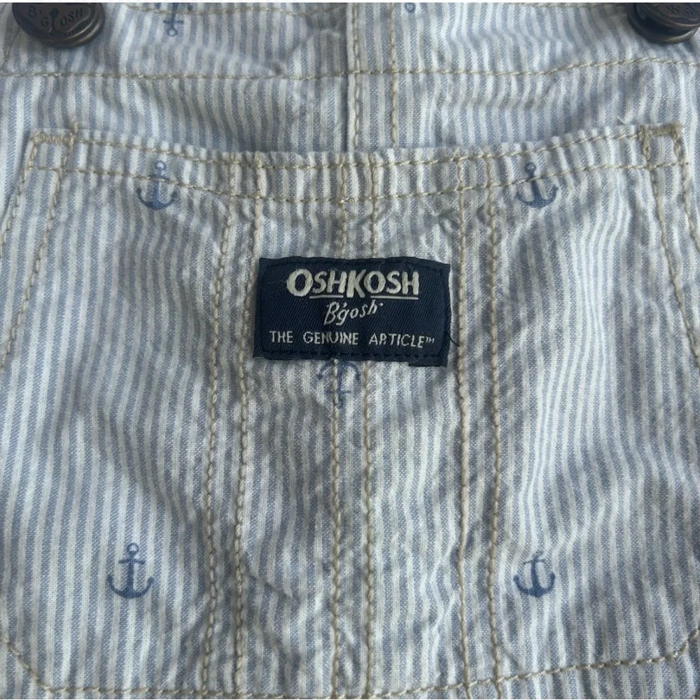 OshKosh B’gosh 4T Nautical Anchor Shortalls Blue White Stripe Adjustable Overall